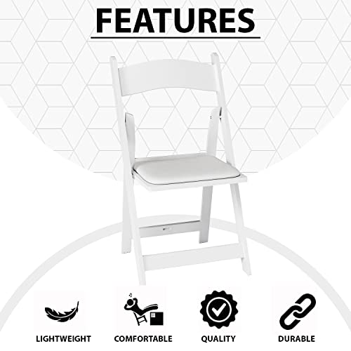 White Resin Stackable Folding Chair - Comfortable White Foldable Chair - Folding Chairs with Padded Seats - Indoor/Outdoor Folding Chairs for Events - Lightweight Foldable Chairs (Set of 4 Pack)