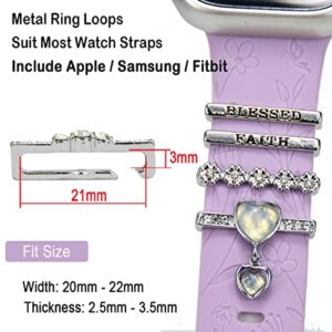 SUNOREEK blessed Apple Watch Band Charms for Women , silver Decorative Rings Loops Compatible with Apple Silicone watch Bands 49mm 45mm 44mm 42mm 41mm 40mm 38mm , blessed faith Metal SmartWatch Band Accessories Charms for iwatch band Series se 9 8 7 6 5 4