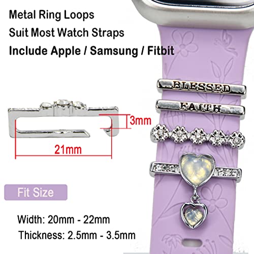 SUNOREEK blessed Apple Watch Band Charms for Women , silver Decorative Rings Loops Compatible with Apple Silicone watch Bands 49mm 45mm 44mm 42mm 41mm 40mm 38mm , blessed faith Metal SmartWatch Band Accessories Charms for iwatch band Series se 9 8 7 6 5 4