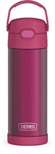 thermos funtainer 16 ounce stainless steel vacuum insulated bottle with wide spout lid, rosewoood