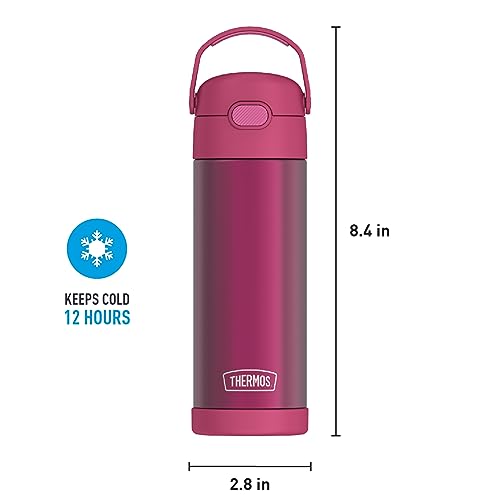 THERMOS FUNTAINER 16 Ounce Stainless Steel Vacuum Insulated Bottle with Wide Spout Lid, Rosewoood