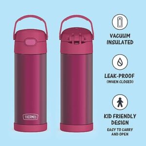 THERMOS FUNTAINER 16 Ounce Stainless Steel Vacuum Insulated Bottle with Wide Spout Lid, Rosewoood