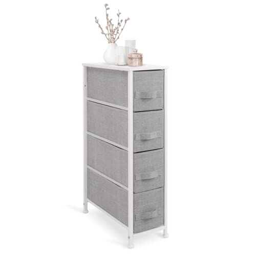 BINO 4-Drawer Narrow Fabric Dresser Storage Tower, Light Grey | Closet Organizer Unit | Bedroom Storage Organizer | Drawer & Dresser Furniture | Organizing Drawer for Nursery Hallway Entryway Room