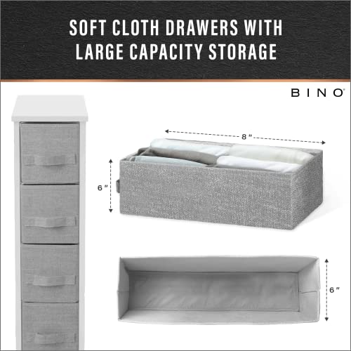 BINO 4-Drawer Narrow Fabric Dresser Storage Tower, Light Grey | Closet Organizer Unit | Bedroom Storage Organizer | Drawer & Dresser Furniture | Organizing Drawer for Nursery Hallway Entryway Room