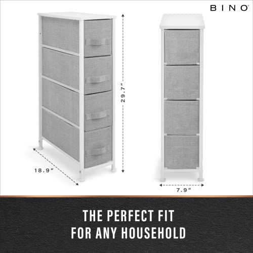 BINO 4-Drawer Narrow Fabric Dresser Storage Tower, Light Grey | Closet Organizer Unit | Bedroom Storage Organizer | Drawer & Dresser Furniture | Organizing Drawer for Nursery Hallway Entryway Room