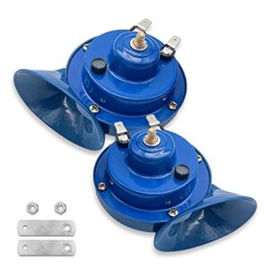 cueclue 2 pcs 12v car horn, 300db car snail horn, air horns, waterproof motorcycle modification, for motorcycles boat trucks (blue)