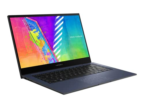 ASUS VivoBook Go 14 Flip 2-in-1 Touch Laptop - 2022 Model: Thin, Light, and Versatile with Intel Celeron Processor, 4GB RAM, 64GB eMMC, Intel HD Graphics, HD Webcam, Quiet Blue, Windows 11 S, and Bonus 128GB USB Card.