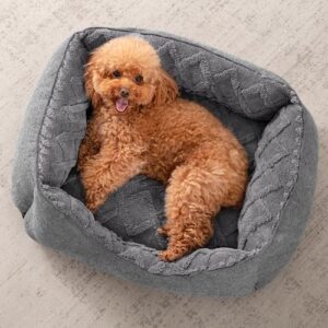 SHU UFANRO Small Dog Bed for Small Size Dogs, Washable Rectangle Durable Puppy Bed, Orthopedic Dog Sofa Bed, Soft Breathable Sleeping Pet Cuddler Beds for Indoor with Anti-Slip Bottom, Grey