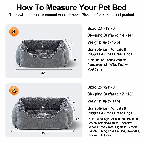 SHU UFANRO Small Dog Bed for Small Size Dogs, Washable Rectangle Durable Puppy Bed, Orthopedic Dog Sofa Bed, Soft Breathable Sleeping Pet Cuddler Beds for Indoor with Anti-Slip Bottom, Grey