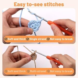 Yarn for Crocheting, Crochet Yarn, Easy Yarn, Beginners Yarn for Crocheting with Easy-to-See Stitches, Stitch Marker, and Elbow Needle Cotton Yarn for Crochet Light Grey(4x50g)