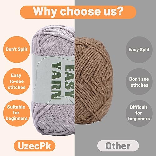 Yarn for Crocheting, Crochet Yarn, Easy Yarn, Beginners Yarn for Crocheting with Easy-to-See Stitches, Stitch Marker, and Elbow Needle Cotton Yarn for Crochet Light Grey(4x50g)