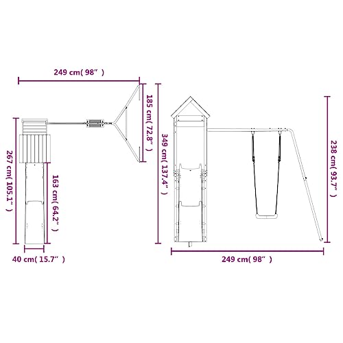vidaXL Swing Set, Outdoor Backyard Wooden Playset Playground Equipment with Slide, Playground Set for Kids Age 3-8 Years, Solid Wood Pine