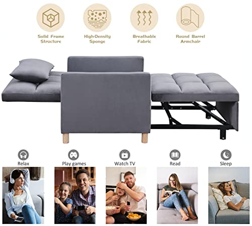 LKTART Sofa Bed Convertible Sofa Chair with Pillow Pull-Out Sofa Bed Velvet Folding Footstool Guest Bed Suitable for Bedroom, Living Room, Apartment