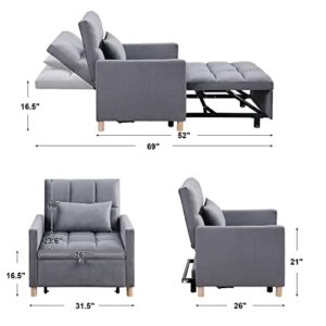LKTART Sofa Bed Convertible Sofa Chair with Pillow Pull-Out Sofa Bed Velvet Folding Footstool Guest Bed Suitable for Bedroom, Living Room, Apartment