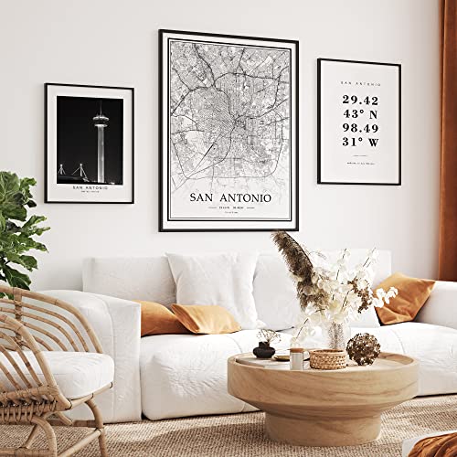 Dear Mapper San Antonio United States View Abstract Road Modern Map Art Minimalist Painting Black and White Canvas Line Art Print Poster Art Line Paintings Home Decor (Set of 3 Unframed) (12x16inch)