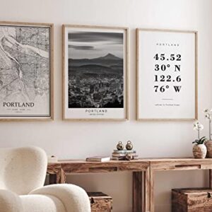 Dear Mapper Portland United States View Abstract Road Modern Map Art Minimalist Painting Black and White Canvas Line Art Print Poster Art Line Paintings Home Decor (Set of 3 Unframed) (12x16inch)