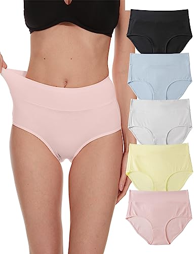 COSOMALL Women's Cotton High Waisted Underwear Ladies Soft Full Briefs Panties Multipack (Multi-B M)