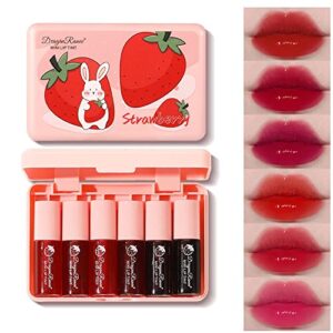 6 colors lip tint stain set, korean velvet lip tint watery lip stain tint moisturizing mini liquid lipstick, multi-use lip and cheek tint, long lasting non-stick cup waterproof, shimmery, lip color makeup