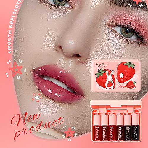 6 Colors Lip Tint Stain Set, Korean Velvet Lip Tint Watery Lip Stain Tint Moisturizing Mini Liquid Lipstick, Multi-use Lip and Cheek Tint, Long lasting Non-Stick Cup Waterproof, Shimmery, Lip Color Makeup