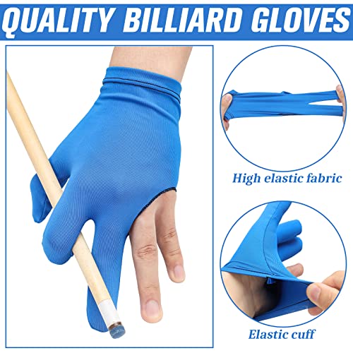 Libima 60 Pcs Billiard Pool Gloves 3 Fingers Billiard Gloves Left and Right Hand Billiard Gloves Universal Cue Sports Gloves for Women Men Billiard Shooters Accessories (Red, Blue, Black)