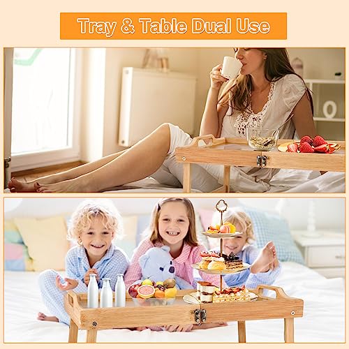 LIVSMON Foldable Bed Tray, Bamboo Breakfast Tray with Folding Legs, Serving Tray for Bed TV Table Desk Laptop Computer Snack Tray