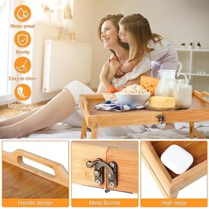 LIVSMON Foldable Bed Tray, Bamboo Breakfast Tray with Folding Legs, Serving Tray for Bed TV Table Desk Laptop Computer Snack Tray