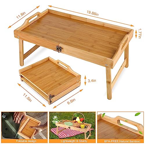 LIVSMON Foldable Bed Tray, Bamboo Breakfast Tray with Folding Legs, Serving Tray for Bed TV Table Desk Laptop Computer Snack Tray