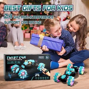 Gesture Sensing RC Stunt Car with Lights & Music for Kids 6-12 Years Old 4WD 2.4GHz Hand Controlled Remote Control Car Double Sided 360° Rotation Off-Road Vehicle Toy Car Gifts for Boys Girls(Blue)