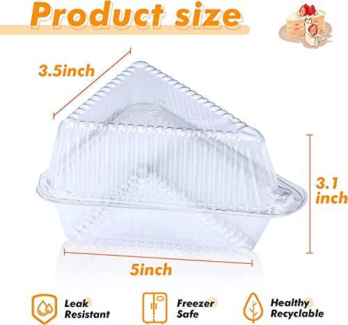 50 Pcs Cake Slice Containers with Lids Clear Plastic Hinged Cheesecake Containers Individual Disposable Triangle Cake Boxes for Pie Slice Cheesecake, Tres Leches, Flan, Desserts - Take Out