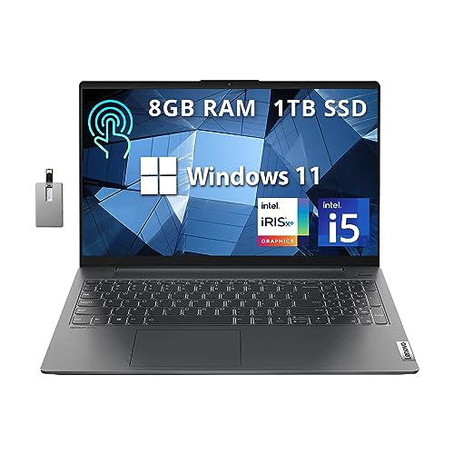 Lenovo 2022 IdeaPad 5i 15.6" FHD IPS Touchscreen Laptop, Intel 11th Gen i5-1135G7, 8GB RAM, 1TB PCIe SSD, Intel Iris Xe Graphics, Backlit Keyboard, HD Webcam, Grey, Win 11, 32GB Snowbell USB Card