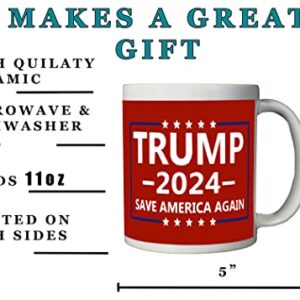 Rogue River Tactical Donald Trump 2024 Coffee Mug Save America Again Trump 2024 Novelty Cup President of The United States MAGA (Red)
