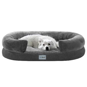 furated orthopedic dog beds for large dogs, curved bolster dog couch bed with egg-crate foam, dog sofa bed with removable washable cover and waterproof liner, iron gray, l