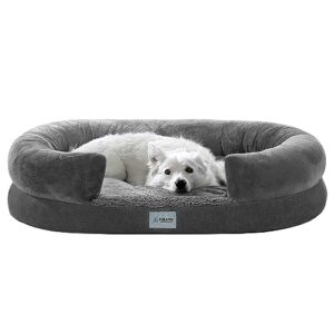 Furated Orthopedic Dog Beds for Large Dogs, Curved Bolster Dog Couch Bed with Egg-Crate Foam, Dog Sofa Bed with Removable Washable Cover and Waterproof Liner, Iron Gray, L