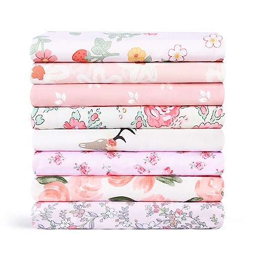 UPSYTIO 8PCS Cotton Fabric Bundles - 18 × 22 Inches Floral Printed Fat Quarters Quilting Sheets for Sewing Crafts Patchwork and DIY Projects(Pink)