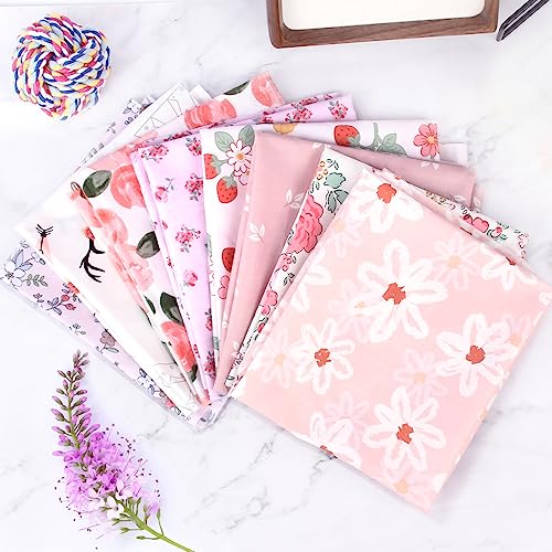 UPSYTIO 8PCS Cotton Fabric Bundles - 18 × 22 Inches Floral Printed Fat Quarters Quilting Sheets for Sewing Crafts Patchwork and DIY Projects(Pink)