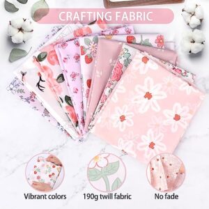 UPSYTIO 8PCS Cotton Fabric Bundles - 18 × 22 Inches Floral Printed Fat Quarters Quilting Sheets for Sewing Crafts Patchwork and DIY Projects(Pink)