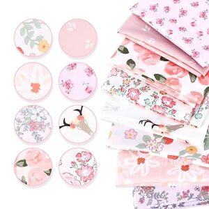 UPSYTIO 8PCS Cotton Fabric Bundles - 18 × 22 Inches Floral Printed Fat Quarters Quilting Sheets for Sewing Crafts Patchwork and DIY Projects(Pink)