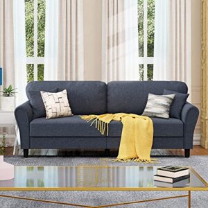 shintenchi 87 inch modern sofa couch for livingroom, mid-century loveseat furniture with hardwood frame, upholstered couch, rounded arms, deep seat sofa bed for bedroom, dark grey