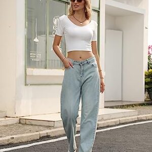 GIISAM Women's Baggy Jeans Disstressed Destroyed Vintage Pants Loose Wide-Leg High Waist Light Blue Denim Trousers