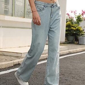 GIISAM Women's Baggy Jeans Disstressed Destroyed Vintage Pants Loose Wide-Leg High Waist Light Blue Denim Trousers