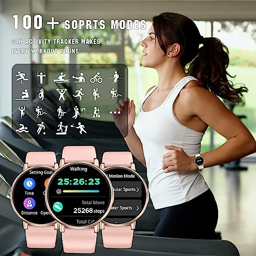 Efolen Smart Watch for Women(Answer/Make Calls) Compatible with iOS/Android, 1.39'' HD Touch Screen Activity Tracker with 100 Sports Modes Step Calories Heart Rate Blood Pressure IP67 Waterproof