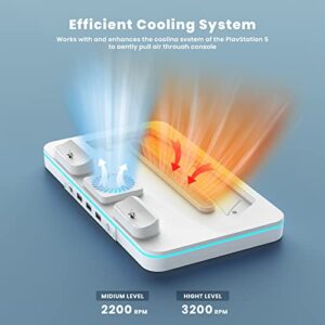 CODOGOY Upgraded PS5 Cooling Stand with Controller Charger, Cooling Station for PS5 Disc & Digital Editions, 2 Levels Adjustable Fans Speed, PS5 Controller Charging Docking Station with 3 USB Ports