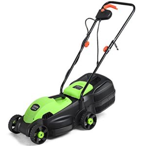 uiiaiouiaio electric lawn mower, 14 inch 12 amp with grass bag and height adjustment for green lawns. foldable handle and push corded design(green)
