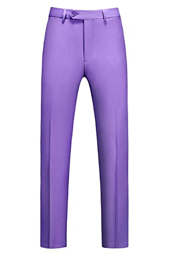 Mens Pants Slim Fit Solid Color Skinny Trousers Classic Dress Business Wedding Suit Pants US Size 32 Lavender