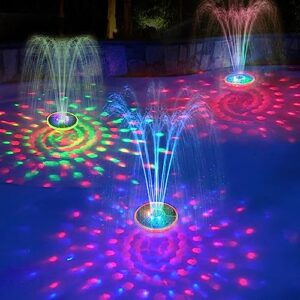 chlorstar solar floating pool fountain with underwater lights show, solar powered water fountain, solar fountain pump with 6 light modes, solar water pool fountains for inground above ground pools-1pc