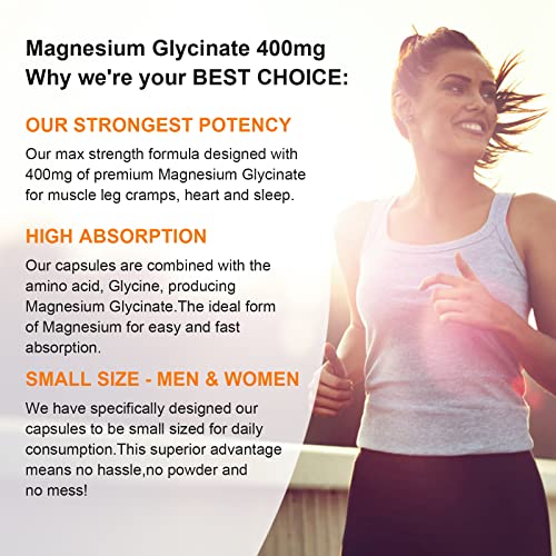 Magnesium Supplement Softgels, Easy Absorption Magnesium Glycinate 400mg with Vitamin B6,D3, High Bioavailability Magnesium for Sleep & Calm Support, Nervous, Muscle & Bone Health