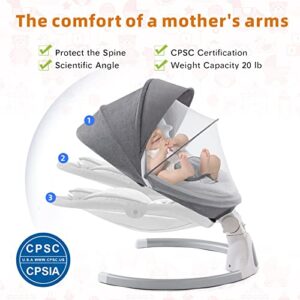 Baby Swings for Infants, Electric Portable Baby Swing for Newborn Baby, Bluetooth Touch Screen/Remote Control Timing Function 5 Swing Speeds 3 Seat Positions Baby Bouncer for Boy Girl Gray