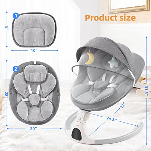 Baby Swings for Infants, Electric Portable Baby Swing for Newborn Baby, Bluetooth Touch Screen/Remote Control Timing Function 5 Swing Speeds 3 Seat Positions Baby Bouncer for Boy Girl Gray