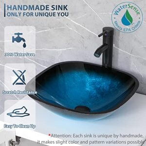 eclife 60” Bathroom Vanity Sink Combo Grey W/Side Cabinet Set Ocean Blue Square Tempered Glass Vessel Sink & ORB Water Save Faucet & Solid Brass Pop Up Drain, W/Mirrors (A04 B02G)