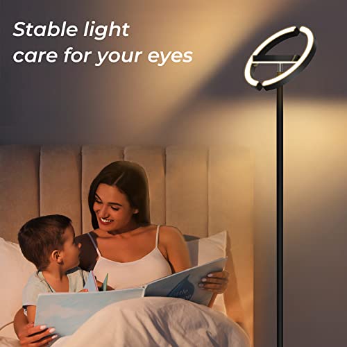 FIMEI Modern Floor Lamp, LED Bright Rotatable Ring Shaped Design Standing Lamp, Eye-Protecting Stepless Dimming, 3 Color Temperatures 3000K-6000K, Touch/Remote Control, for Living Room Bedroom Office